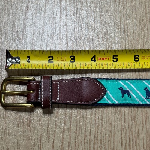 Simply Southern 36" Leather Canvas Ribbon Belt Labrador Dog Print Blue Brown - Picture 6 of 7