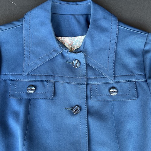 VTG Audrey Hepburn Style Trench Coat Forecaster-Boston Lined Blue Sz 7/8 NO BELT - Picture 4 of 13