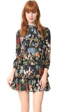 Alice + Olivia Breann Chinoiserie Garden Floral Tiered Bow Neck Dress Size 0 NEW