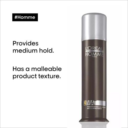 Loreal Paris Homme Mat Matt Sculpting Pomade, 80ml/2.7oz - Picture 3 of 6