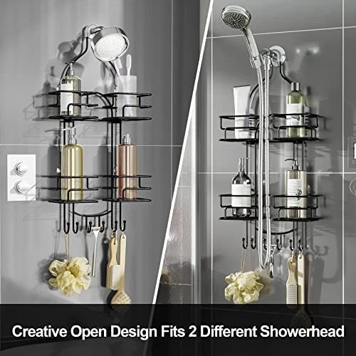 Shower Caddy Hanging Over Head, Bathroom Shower Organizer Shower Rack Black