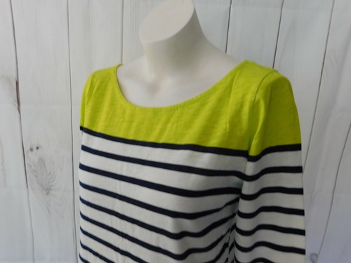 Maglia J.Crew Factory blu navy bianca giallo fluo a righe manica 3/4 - taglia small - Foto 3 di 4