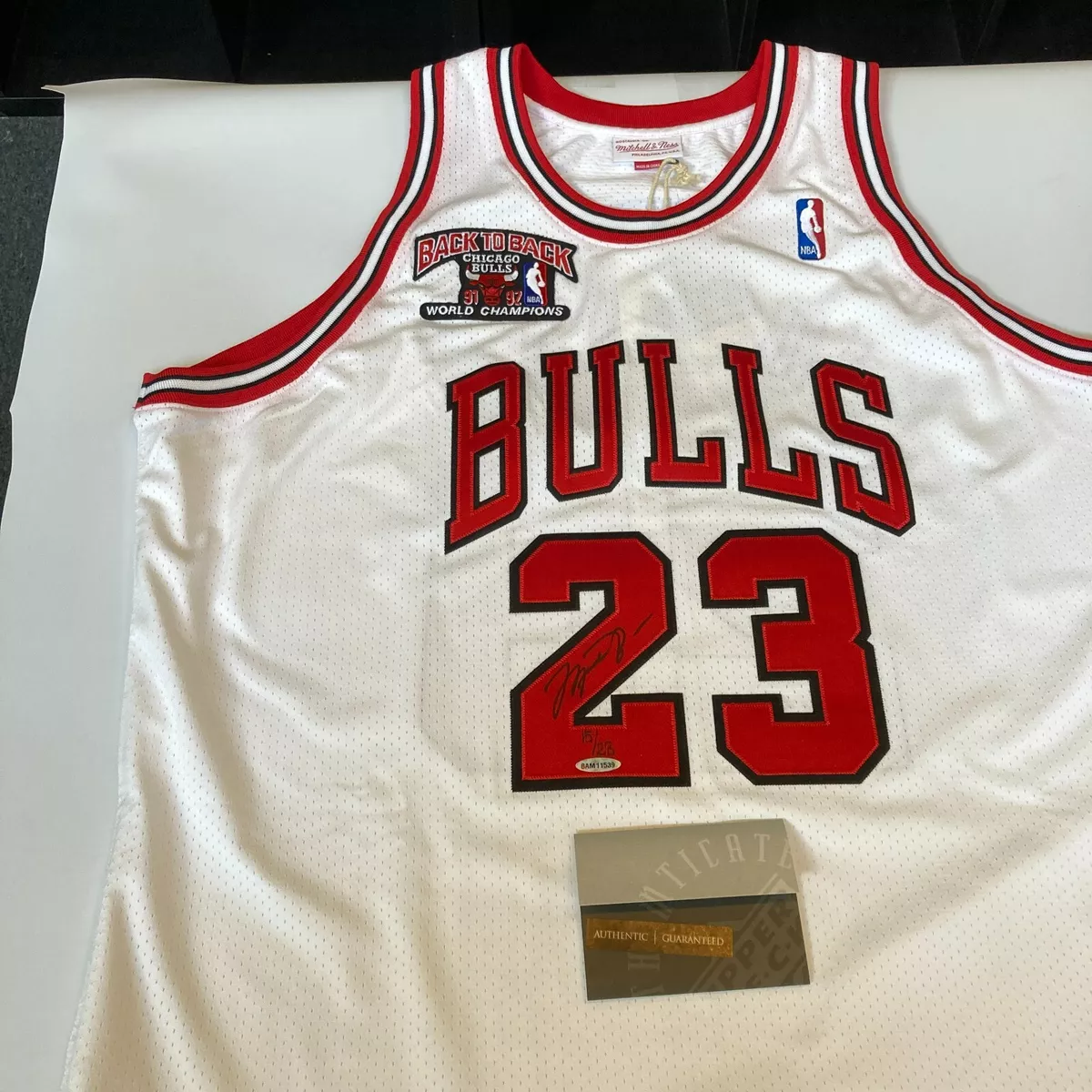 Autographed Chicago Bulls Michael Jordan White Champion Jersey - Upper Deck