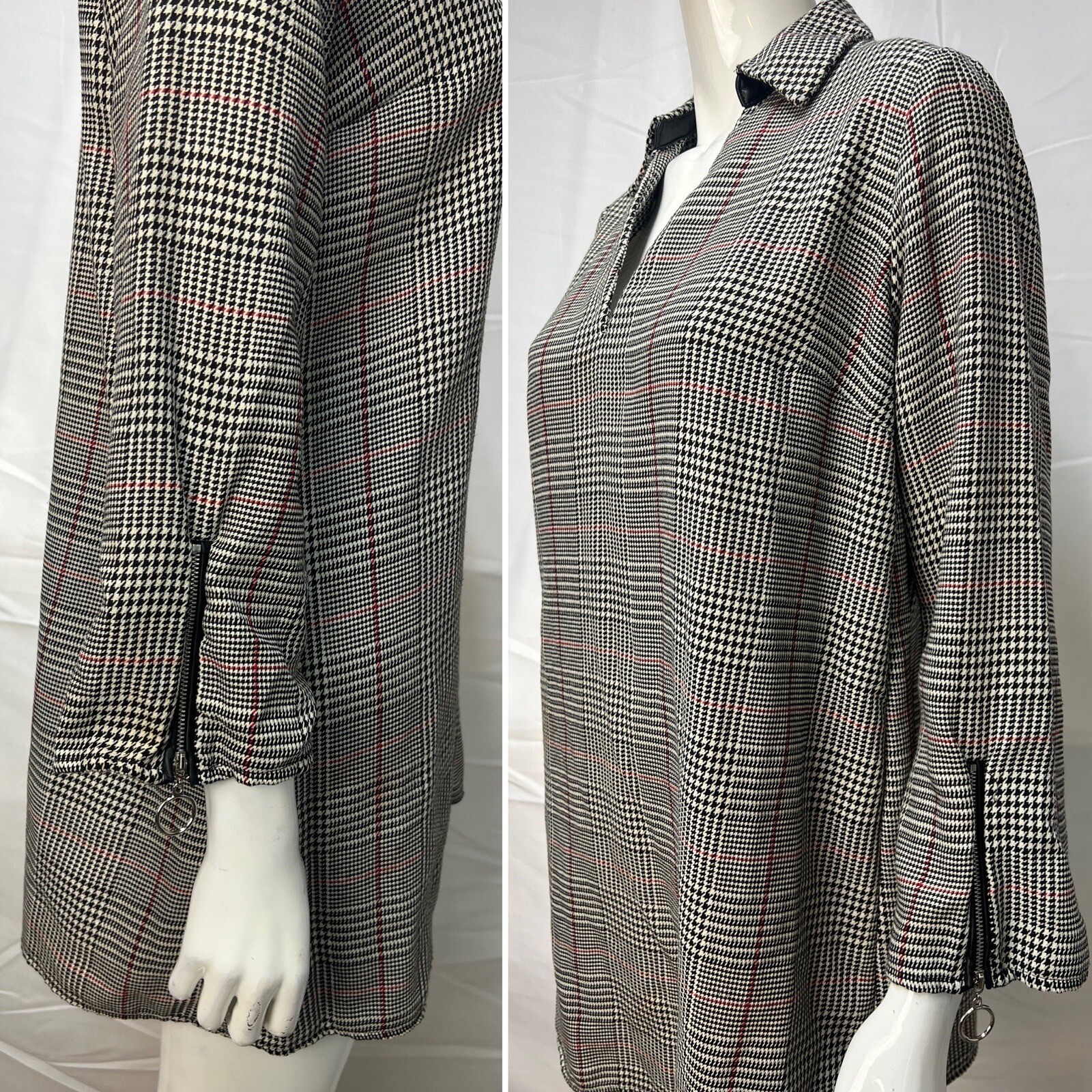 Zara Basic Black White Houndstooth Red Plaid Coll… - image 5
