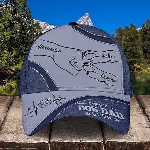 Custom Best Dog Dad Ever Cap Fist Bump Hat With Kids Names Gift For custom-best-dog-dad-ever-cap-fist-bump-hat-with-kids-names-gift-for