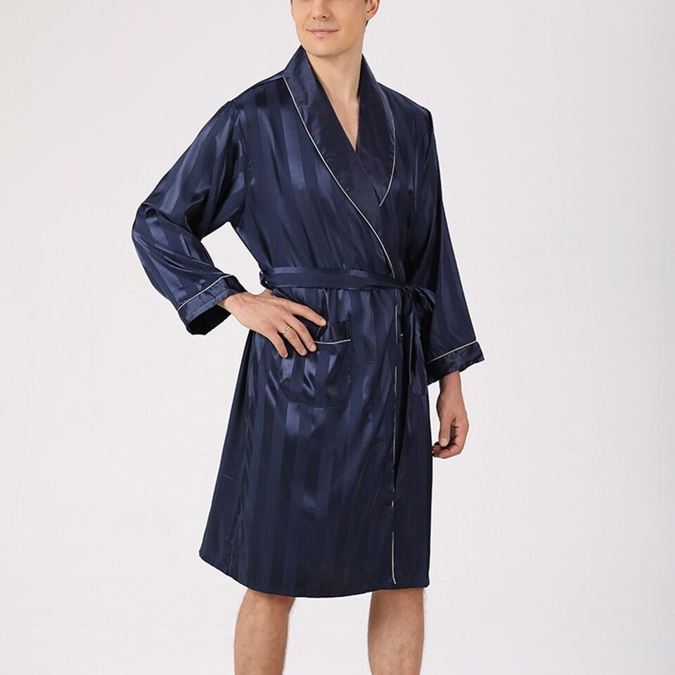 Men Satin Silk Pajamas Kimono Bathrobe Robe Dressing Gown Sleepwear ...
