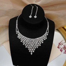 Bridal Wedding Jewelry Set Rhinestone Bridesmaid Party Choker Necklace Earrings