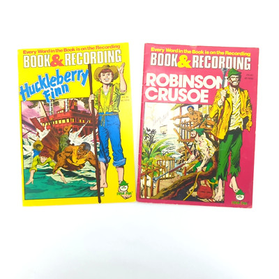 Robinson Crusoe & Huckleberry Finn, Comic Book & Record 45 rpm Vintage Lot of 2