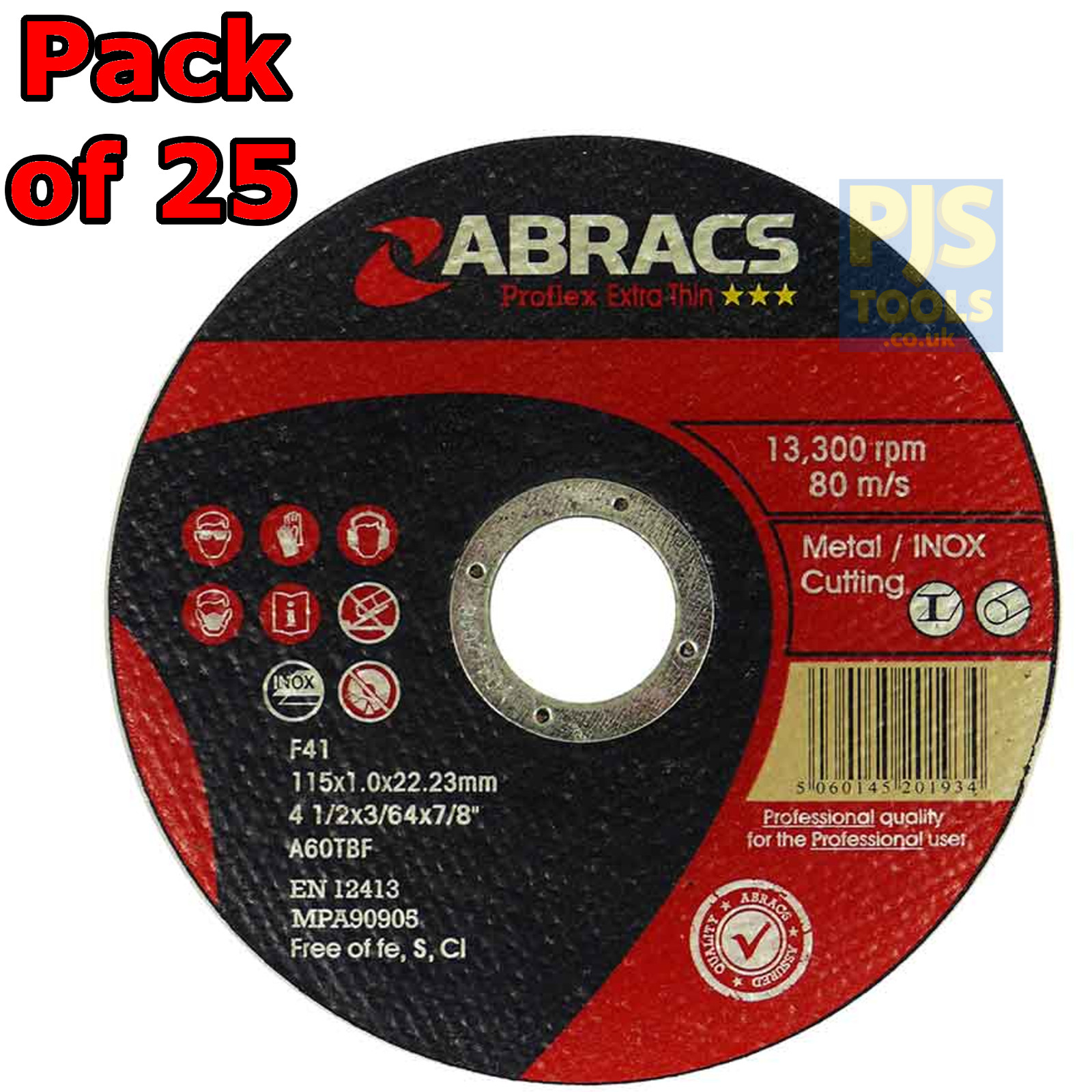 25 x Abracs 115mm x 1mm professional metal inox thin cutting slitting discs