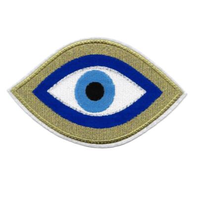 EVIL EYE IRON ON PATCH 6'' Large Embroidered Applique Blue Gold Protection Symbol