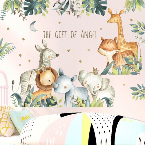 Removable Wall Sticker Nursery Safari Jungle Animals Watercolour Wall Decal AU - Picture 4 of 6
