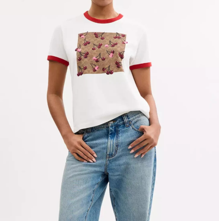 Coach White/Red Signature Square Cherry Organic Cotton T Shirt