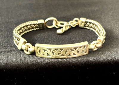 LOIS HILL Sterling 925 signiert geflochten & Schnörkelarbeit Gliederarmband 7''-7,25'' L 24,7 G