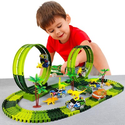 Magic Climbing Elektro Dinosaurier Auto Rennbahn Set - Flexibles Eisenbahn Blitzlicht