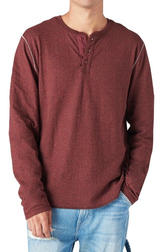 Lucky Brand Men's Duo-Fold Henley Long Sleeve Sweater Size L Red Burgandy $60