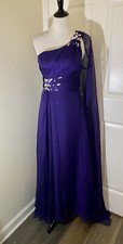 Let's Fashion Purple Chiffon Beaded One Shoulder Party Prom Dress size S