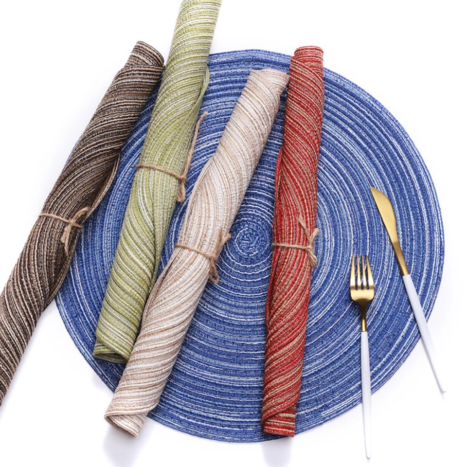 Set Round Woven Table Mat Heat Insulation Placemat Coaster Non-Slip Place Mats - Image 2 of 3