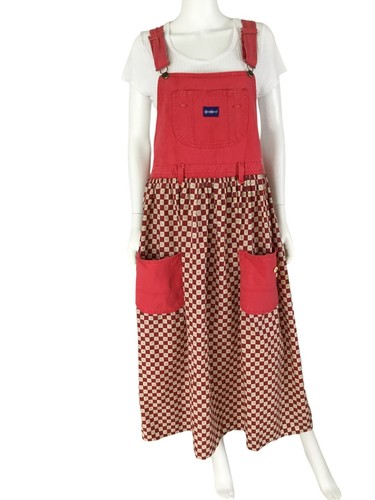 Vintage Oshkosh Overalls Upcycled into Bib Dress Size Large Red Denim Cotton 80s - Picture 20 of 20