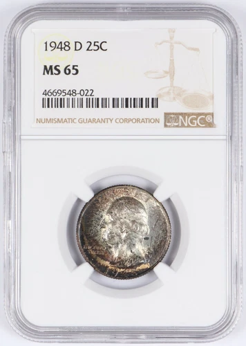 1948-D Toned Washington Silver Quarter 25C NGC MS65