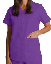 Adar Universal Scrubs For Women - Snap Front Scrub Top, Purple, Large New 