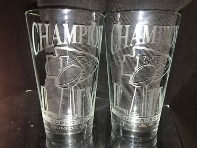 2020 Superbowl 54 Champion Kansas City Chiefs 2 Etched Logo Pint Glasses New Ebay