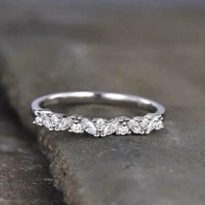 925 Sterling Silver 2Ct Simulated Marquise Shape Diamond Eternity Wedding Ring