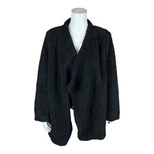 Jockey Women's Open Front Sherpa Cardigan Top Solid Black Large/X-Large Size