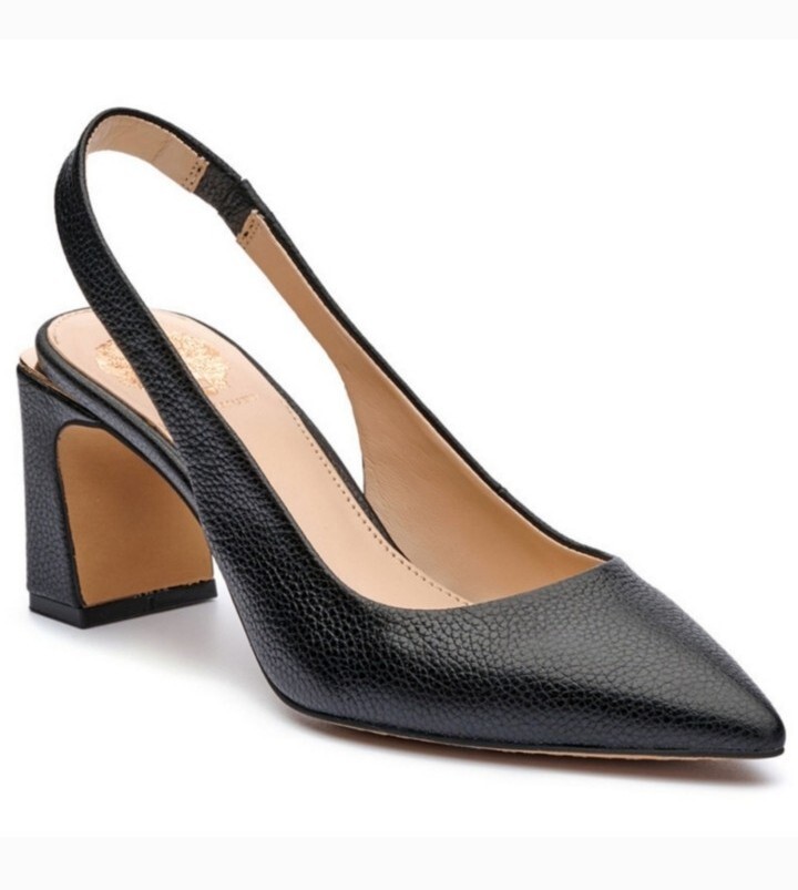 New Vince Camuto Hamden Slingback Pumps Block heel Black Leather