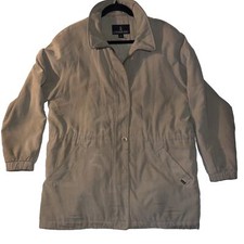 Vintage 90s London Fog Adult L Full Zip Tan Coat Suede USA Made Insulated