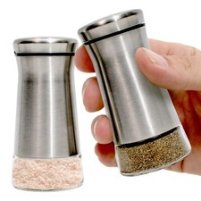 Premium Salt and Pepper Shakers with Adjustable Pour Holes - Elegant Stainles...