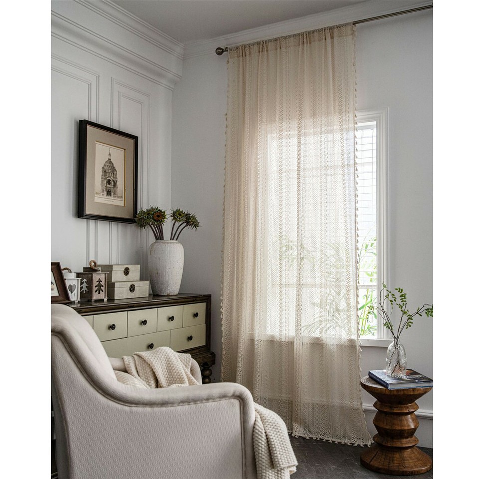Vintage Crochet Curtain For Living Room Bedroom Window Drape Curtain | eBay
