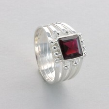 Square / Rectangle Red GARNET Ring - Multiple Sizes - 925 STERLING SILVER 9e
