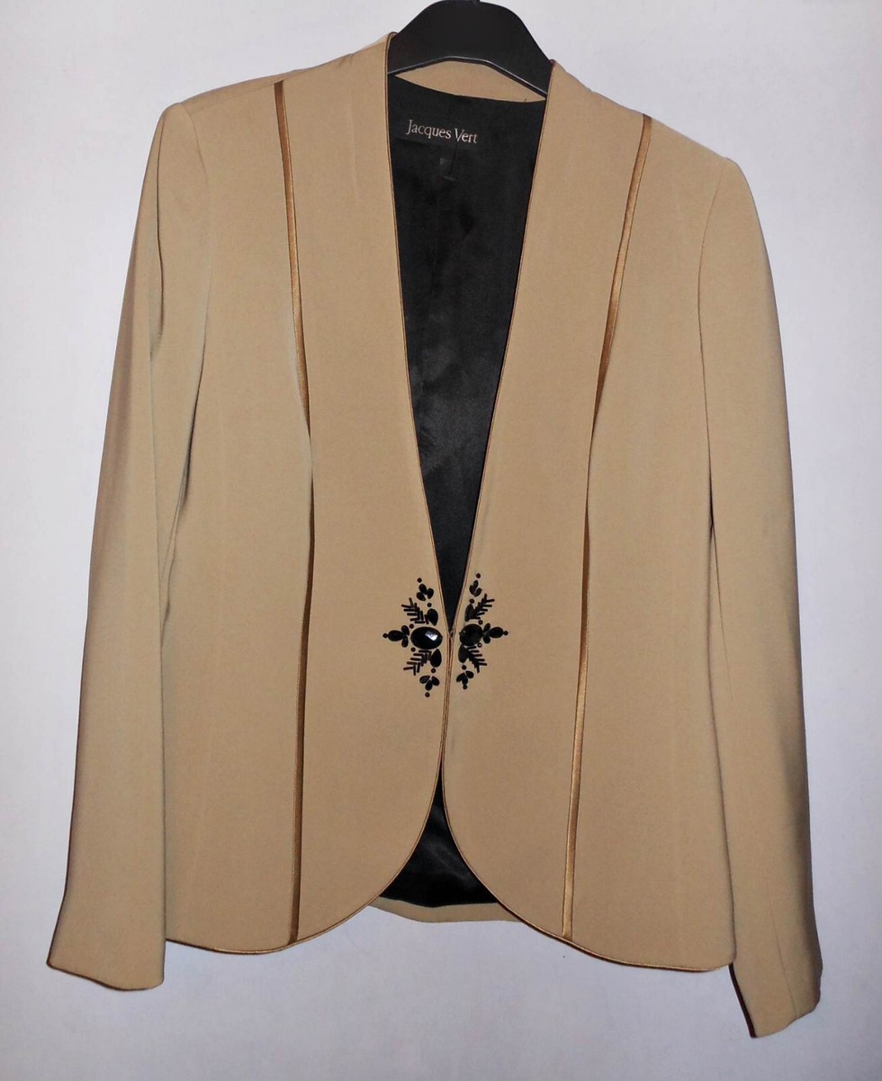 Jacques Vert Beige Formal Jewel Beaded Blazer Jacket Womens Size UK 10 BNW0T