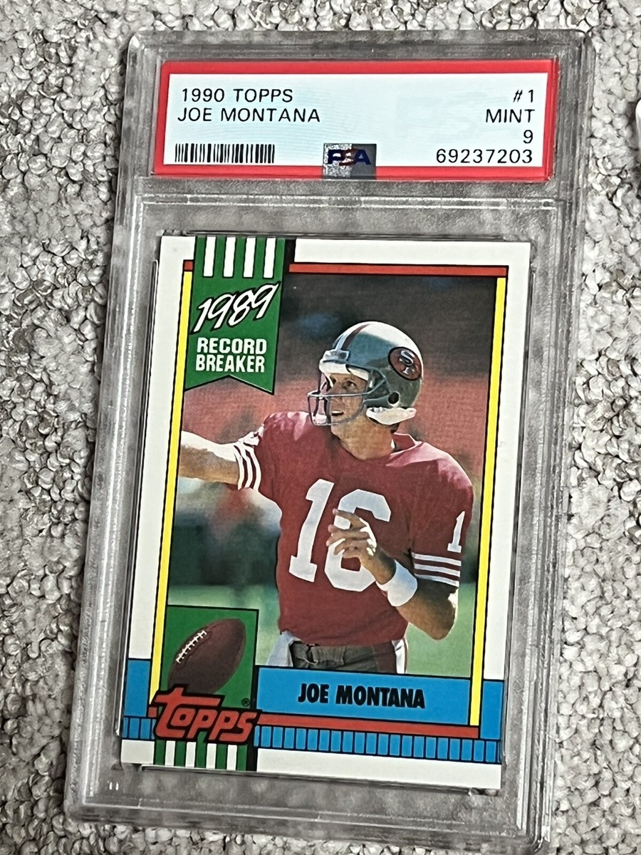 PSA 9 MINT FOOTBALL CARD 1990 TOPPS JOE MONTANA HOF RECORD BREAKER