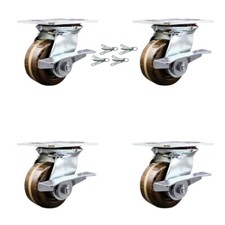 4 Inch High Temp Phenolic Caster Set with Roller Bearing and Brakes/Swivel Locks