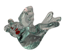 Vintage Art Glass Bird w/ Controlled Bubbles Red Eyes Figurine Paperweight