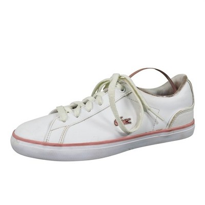 Lacoste Lerond Girls Size 4 White Leather Sneakers Casual Classic Pink Accent