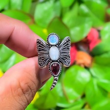 Rainbow Moonstone Gemstone Handmade 925 Sterling Silver Jewelry Ring Size 6 p450