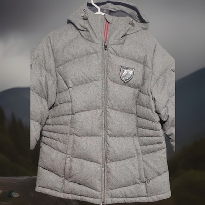 Bergans Of Norway Wool Down Hooded Jacket Womens Large Gray Ski 5349 Vinje
