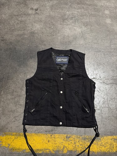 Daniel Smart Womens Black Denim Concealed Carry Biker Motorcycle Vest Size Large