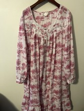 Eileen West Long Sleeve Red Floral Lace Trim 100 Cotton Ballet Nightgown Toile
