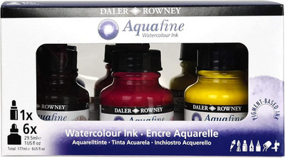 Daler-Rowney Aquafine Watercolor Ink 6-Color Intro Set with Marker - Versatile L