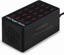 100W 20Port USB Charging Station, Multi USB Charger for Multiple Devices, Black