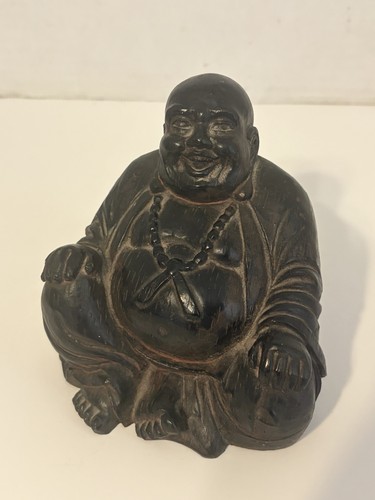 Vintage Buddha Statue Figure Laughing Buddha Vintage Decor Carved 5”