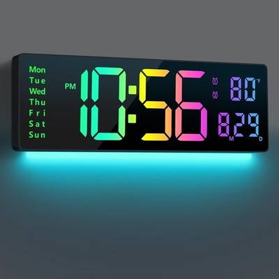 Large LED Digital Clock, 11 Color Changing, Remote Control, Multicolor