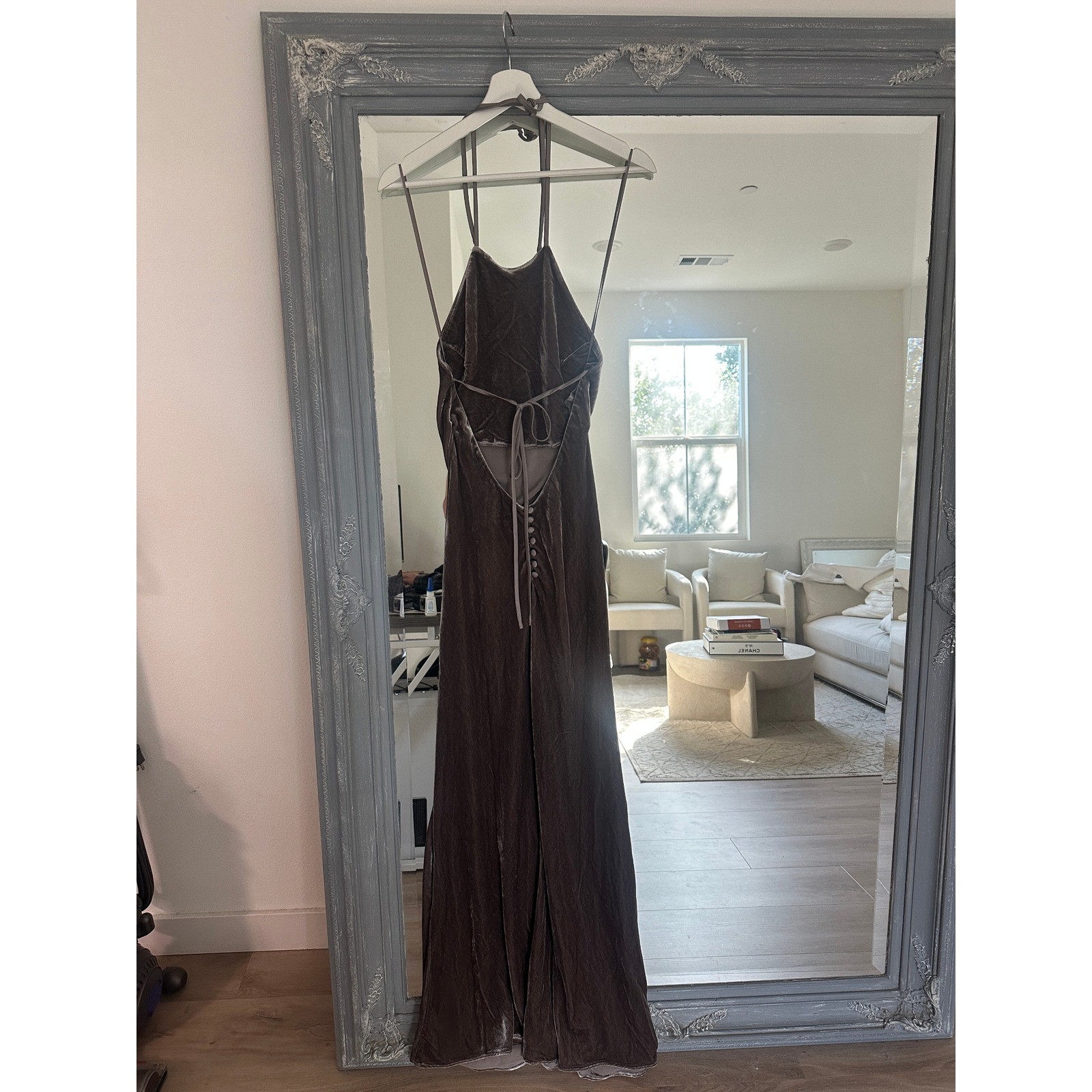 NWT Reformation Jeany Silk Blend Velvet Halter Maxi Dress Open Back Magnetic XS image 8