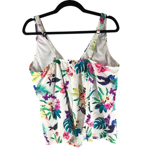 Island Escape Monterey Underwire Shirred Tankini Top Tropical Floral White 20W - Picture 3 of 5