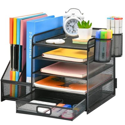 5-stufiger Schreibtisch-Organizer aus Stahl   platzsparend & multifunktional