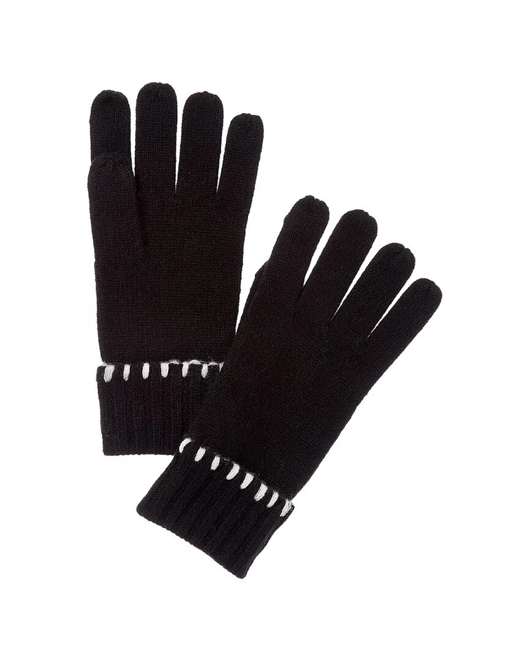 Bruno Magli Whipstitch Cuffed Cashmere Gloves Women's Black Os