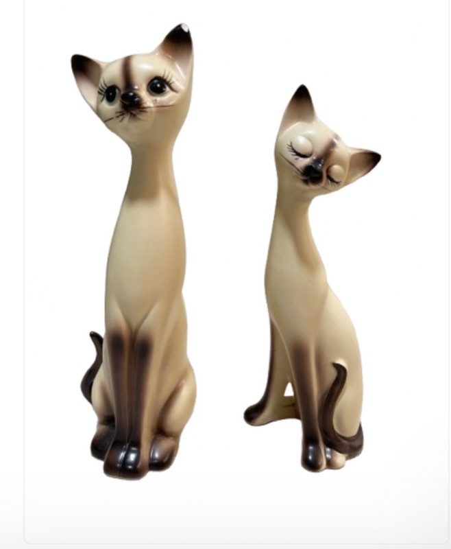 Vintage Napco Japan Large Tall Porcelain Siamese Cats (Pair) Made In Japan MCM